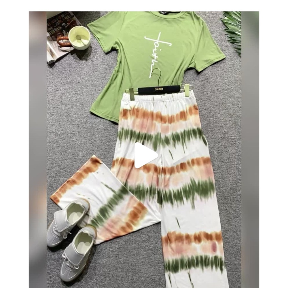 chic Tie-Dye Women's Pants & Top - Green, Orange, White - buttery soft
